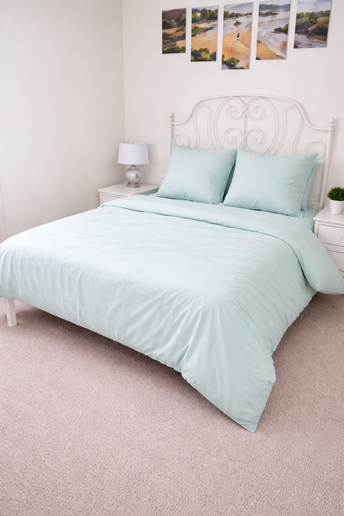 КПБ  поплин однотонный Оливковая коллекция с простыней на резинке (160*200*25) Реноме <12-6205 Нежная мята> 