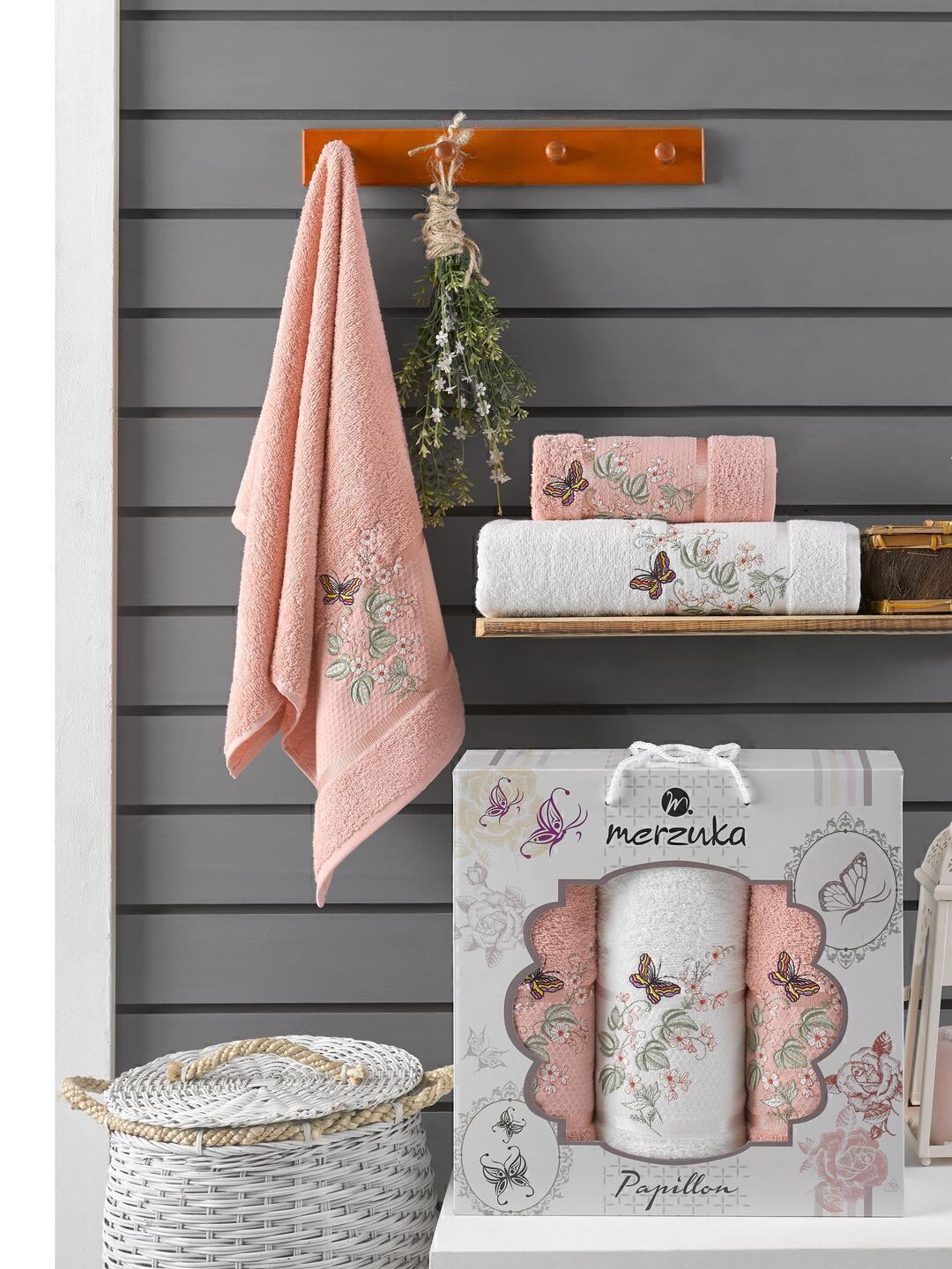 Набор полотенец махровых Papillon Merzuka <3 предмета 50*90-2шт+70*140, персиковый> (арт.10169,10170)
