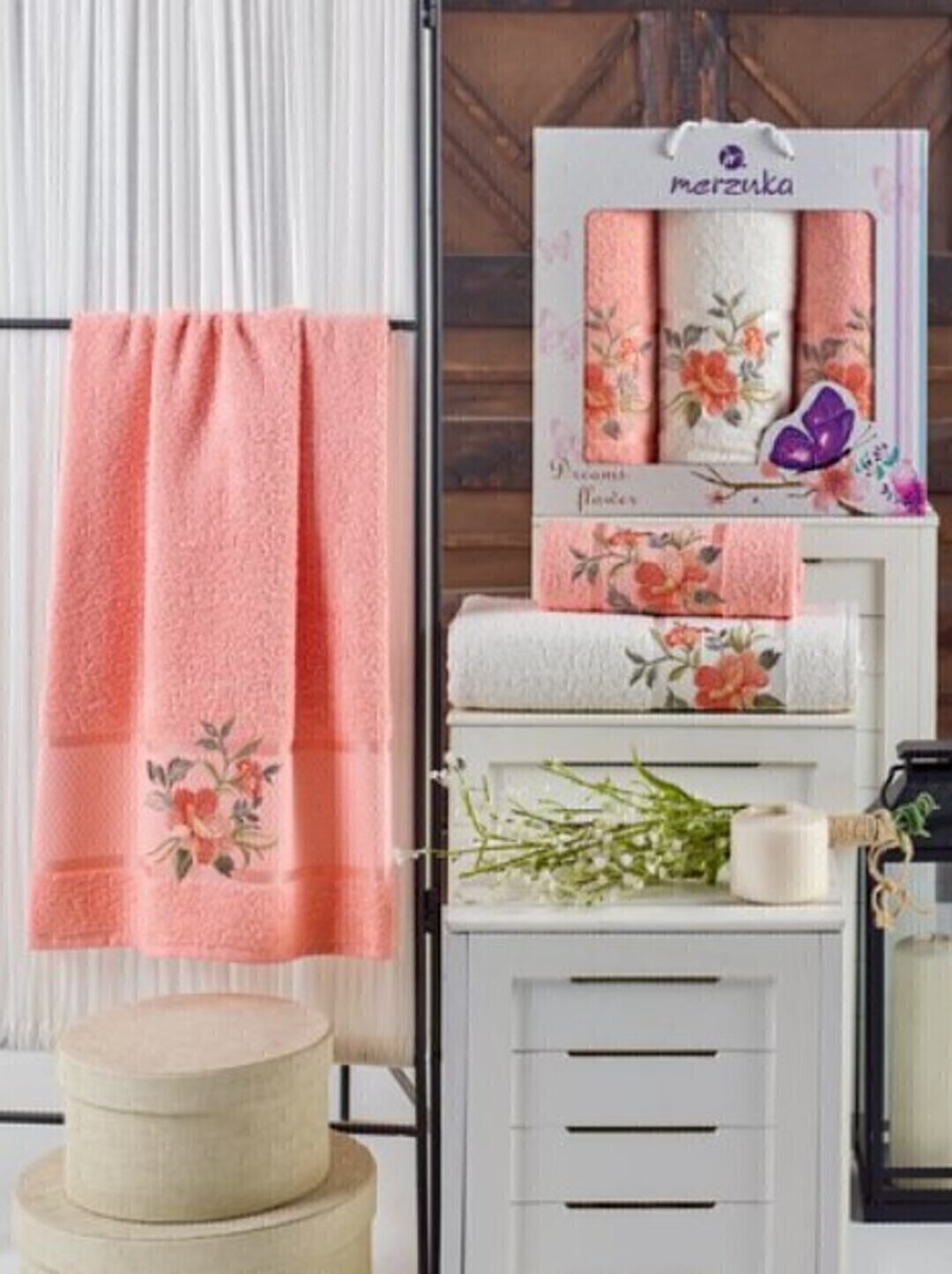 Набор полотенец махровых Dreams Flower Merzuka <3 предмета 50*90-2шт+70*140, оранжевый> (арт.10677, 10678)