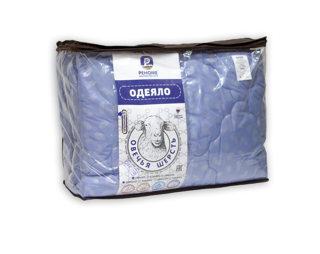 Одеяло овечья шерсть (200) тик ПЭ Реноме <08/592,  1,5сп>