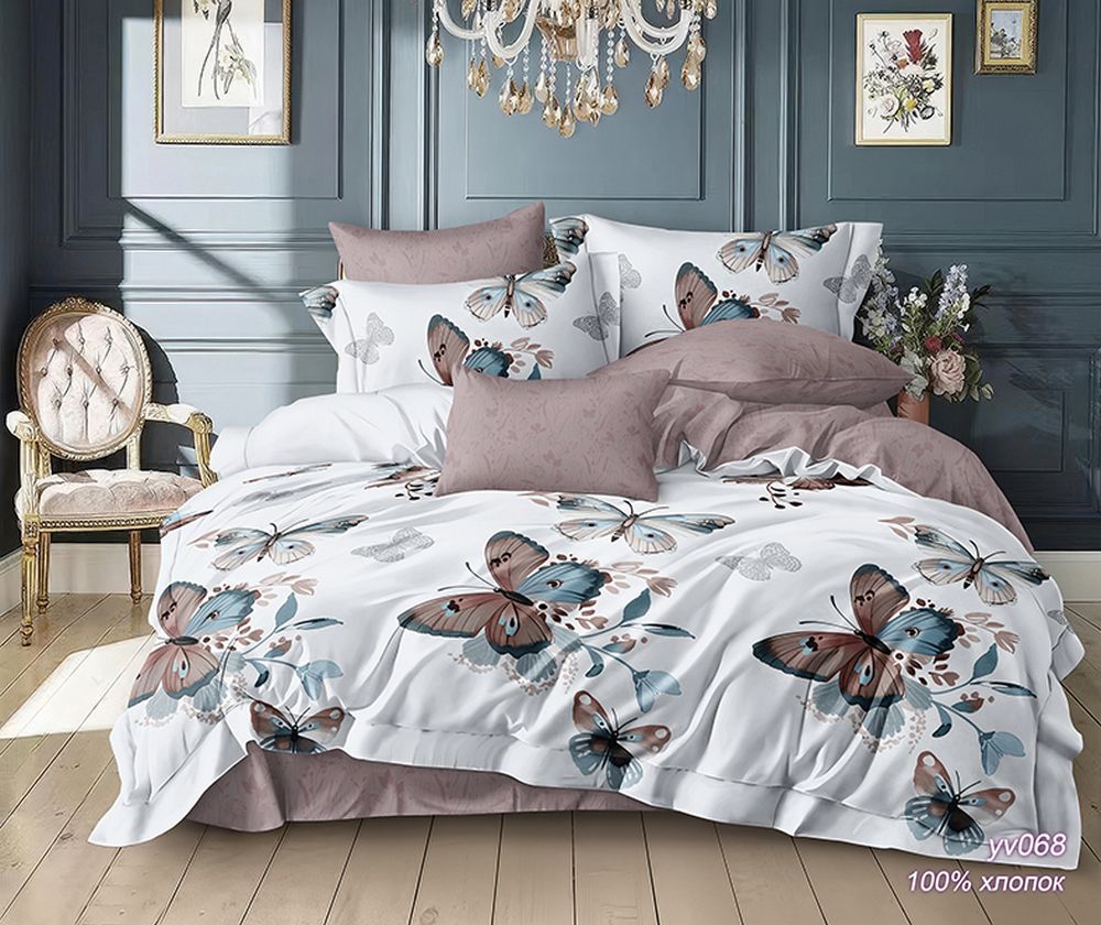 КПБ 2сп поплин Оливковая коллекция с простыней на резинке (160*200*25) Реноме <УУ 068> (арт.02/228)