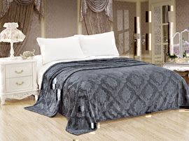 Плед однотонный жаккард в пакете Реноме, 098 вензель серый 